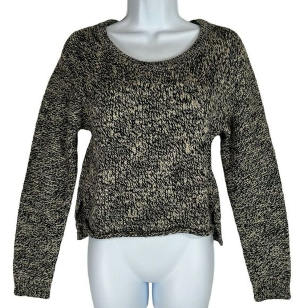 Patterson J. Kincaid Cropped Fitted Sweater Size M Chunky Knit Black Tan Neutral